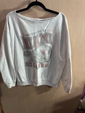 Hollister X Blue University of Miami White Orange Off Shoulder Sweatshirt Size S